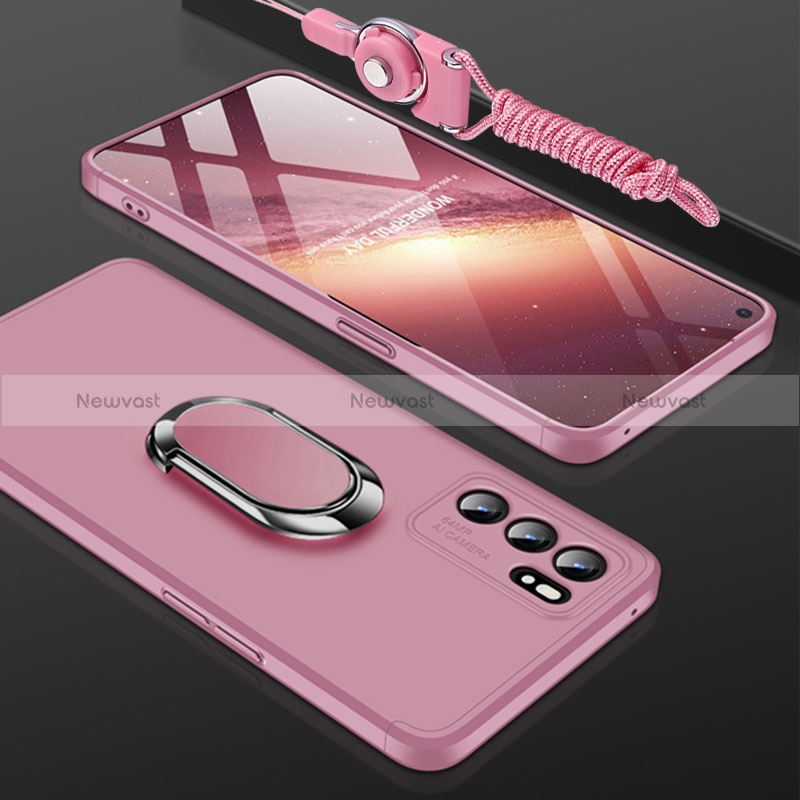 Hard Rigid Plastic Matte Finish Case Cover with Magnetic Finger Ring Stand GK2 for Oppo Reno6 Pro 5G India