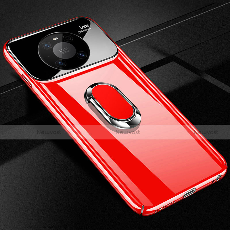 Hard Rigid Plastic Matte Finish Case Cover with Magnetic Finger Ring Stand K01 for Huawei Mate 40E Pro 5G Red