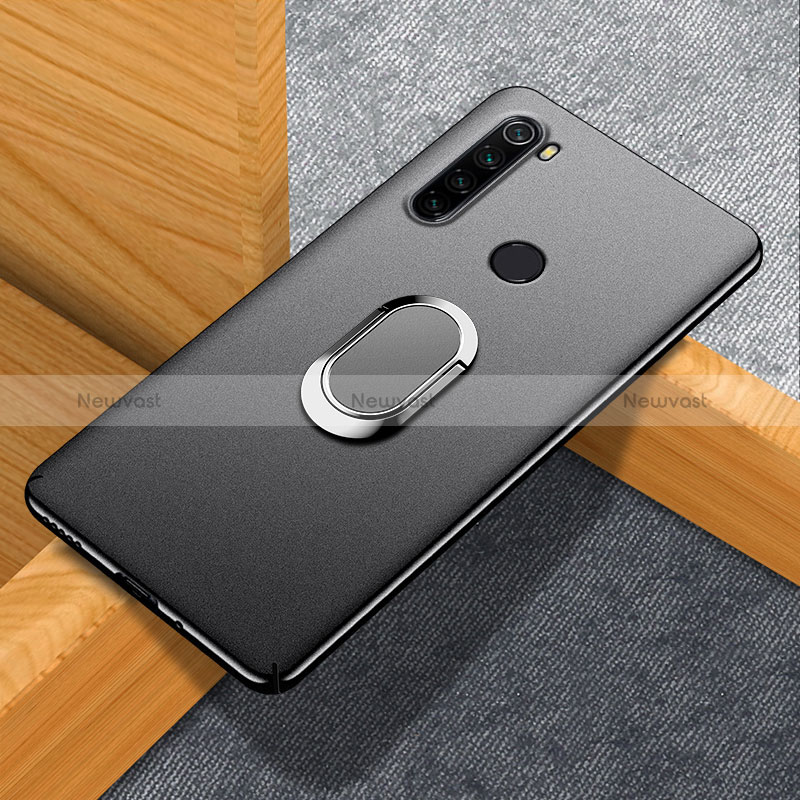 Hard Rigid Plastic Matte Finish Case Cover with Magnetic Finger Ring Stand K01 for Xiaomi Redmi Note 8 (2021) Black