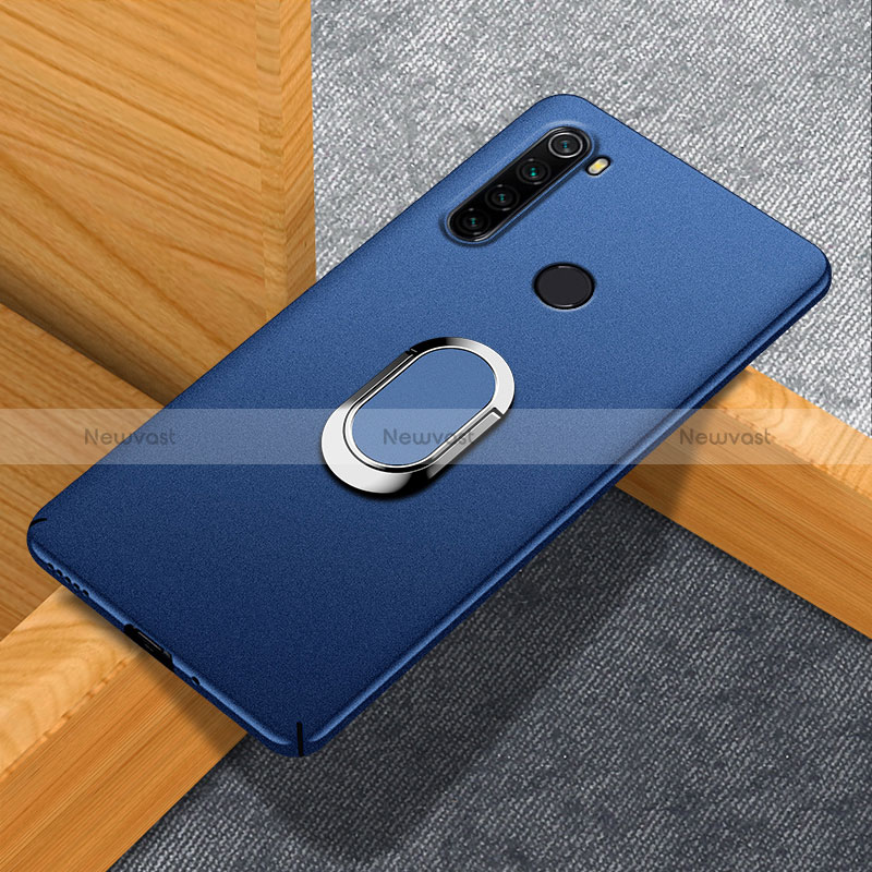 Hard Rigid Plastic Matte Finish Case Cover with Magnetic Finger Ring Stand K01 for Xiaomi Redmi Note 8 (2021) Blue