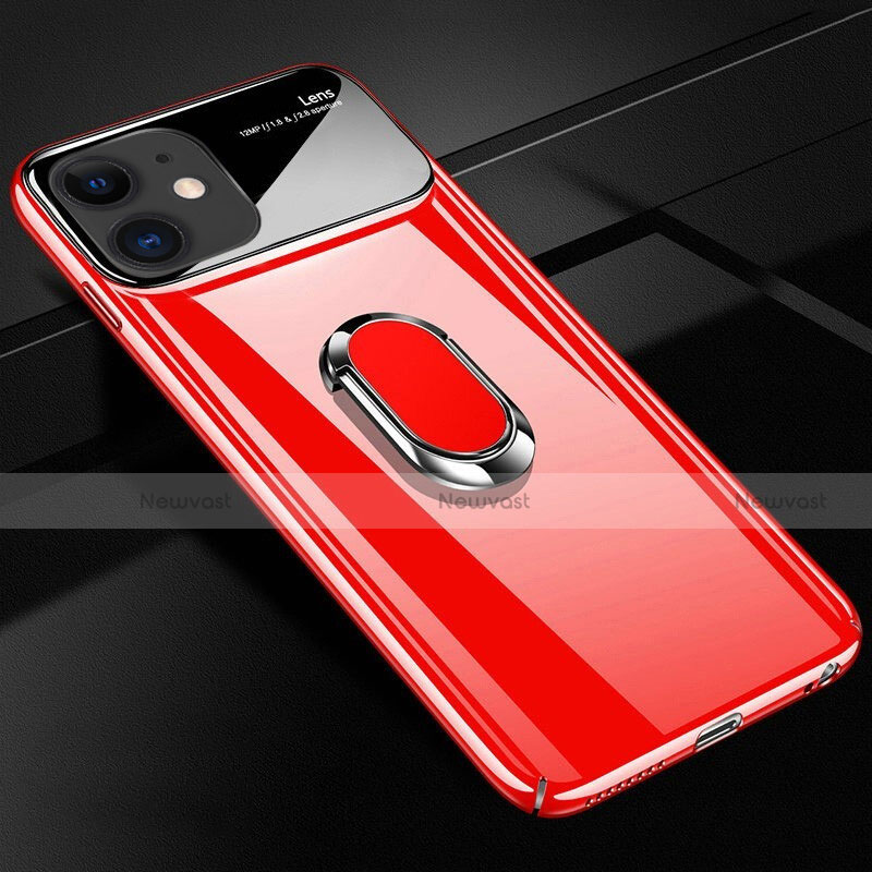 Hard Rigid Plastic Matte Finish Case Cover with Magnetic Finger Ring Stand P01 for Apple iPhone 11 Red