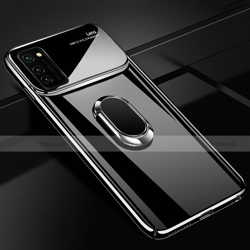 Hard Rigid Plastic Matte Finish Case Cover with Magnetic Finger Ring Stand P01 for Huawei Honor V30 Pro 5G Black