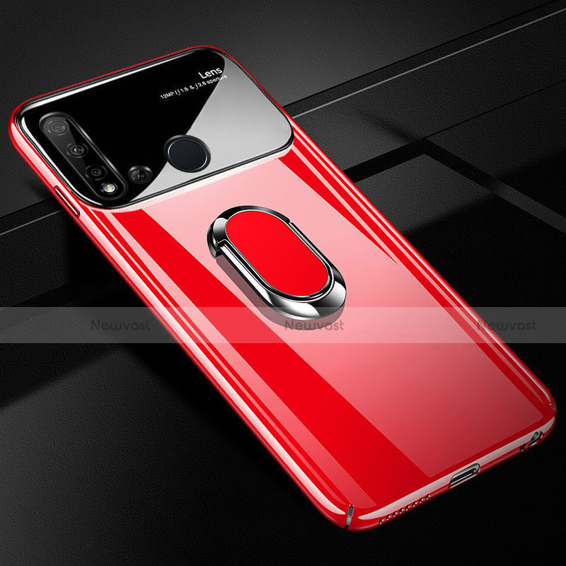 Hard Rigid Plastic Matte Finish Case Cover with Magnetic Finger Ring Stand P01 for Huawei Nova 5i Red