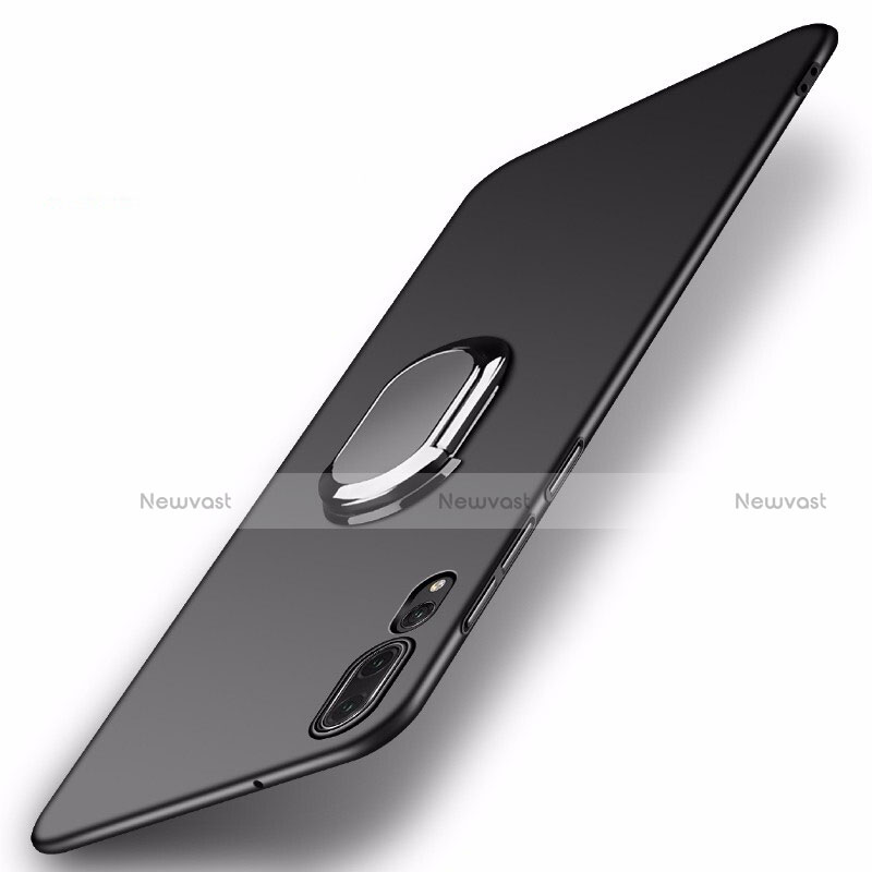 Hard Rigid Plastic Matte Finish Case Cover with Magnetic Finger Ring Stand P01 for Huawei P20 Pro Black