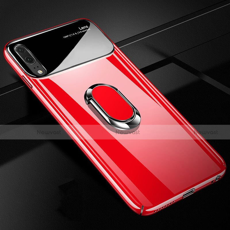 Hard Rigid Plastic Matte Finish Case Cover with Magnetic Finger Ring Stand P01 for Huawei P20 Red