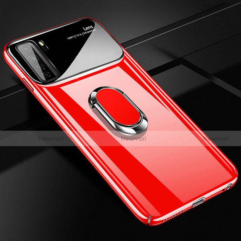 Hard Rigid Plastic Matte Finish Case Cover with Magnetic Finger Ring Stand P01 for Huawei P40 Lite 5G Red