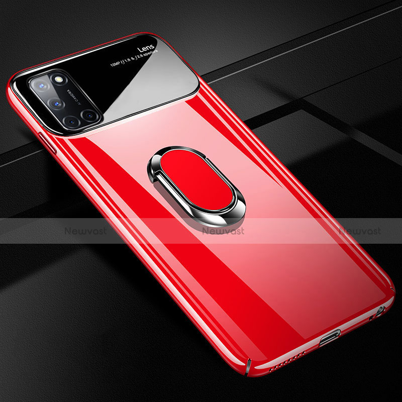 Hard Rigid Plastic Matte Finish Case Cover with Magnetic Finger Ring Stand P01 for Oppo A92 Red