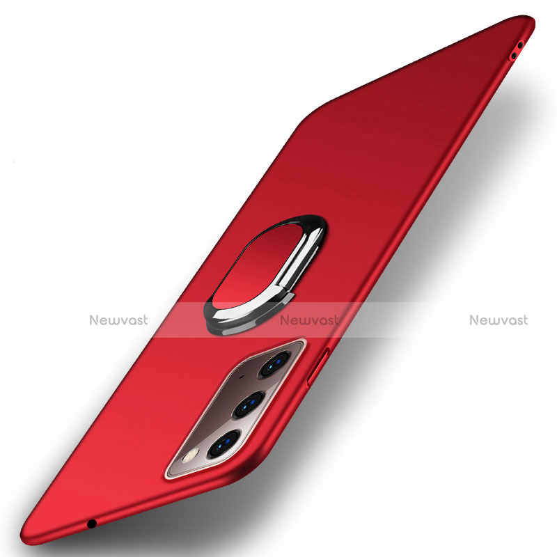Hard Rigid Plastic Matte Finish Case Cover with Magnetic Finger Ring Stand P01 for Samsung Galaxy Note 20 5G Red