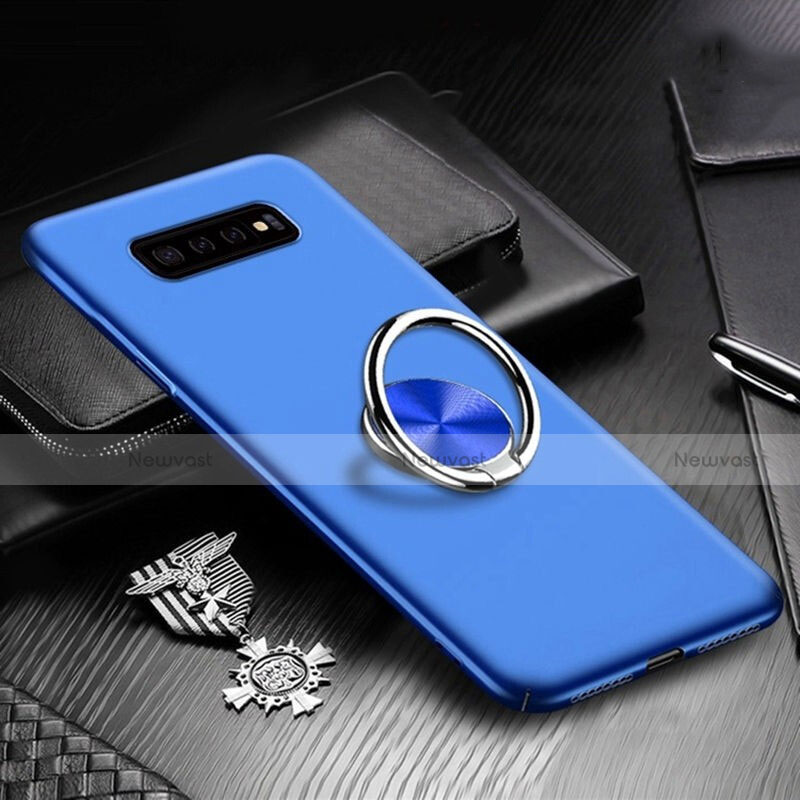 Hard Rigid Plastic Matte Finish Case Cover with Magnetic Finger Ring Stand P01 for Samsung Galaxy S10 Plus Blue