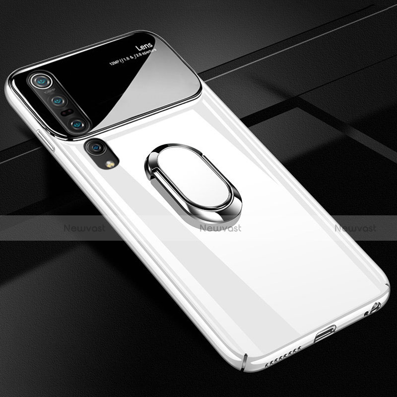 Hard Rigid Plastic Matte Finish Case Cover with Magnetic Finger Ring Stand P01 for Xiaomi Mi 10 Pro White