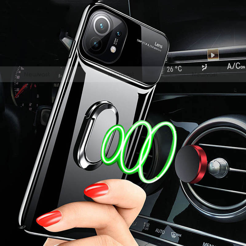Hard Rigid Plastic Matte Finish Case Cover with Magnetic Finger Ring Stand P01 for Xiaomi Mi 11 5G