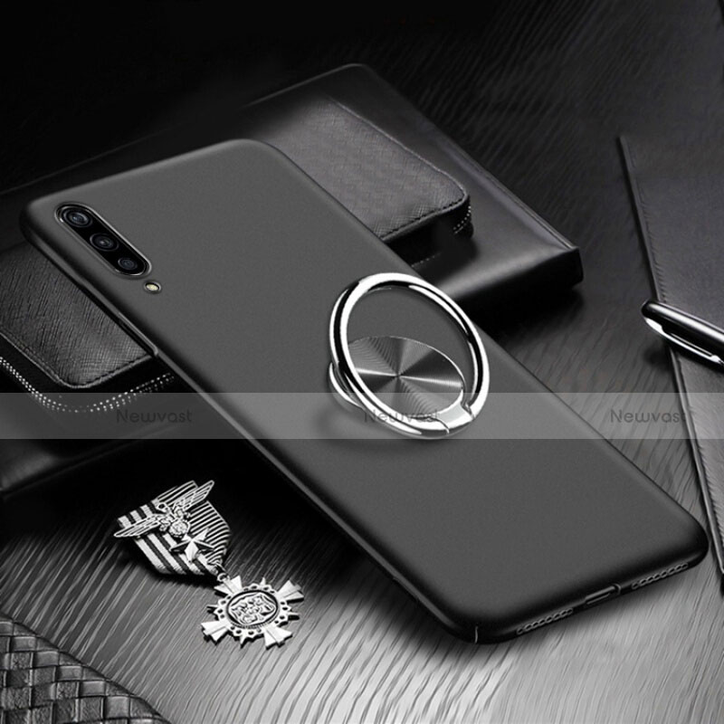 Hard Rigid Plastic Matte Finish Case Cover with Magnetic Finger Ring Stand P01 for Xiaomi Mi A3 Black