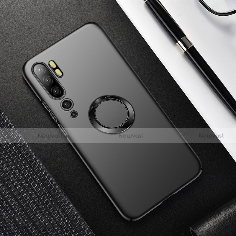 Hard Rigid Plastic Matte Finish Case Cover with Magnetic Finger Ring Stand P01 for Xiaomi Mi Note 10 Black