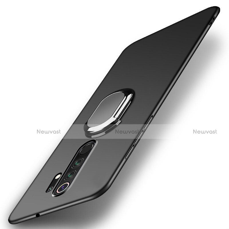 Hard Rigid Plastic Matte Finish Case Cover with Magnetic Finger Ring Stand P01 for Xiaomi Redmi Note 8 Pro Black