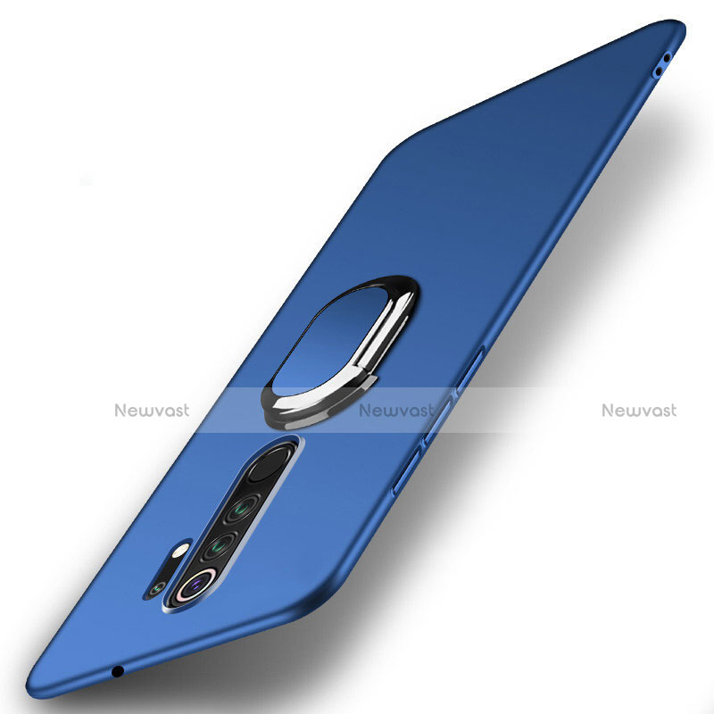 Hard Rigid Plastic Matte Finish Case Cover with Magnetic Finger Ring Stand P01 for Xiaomi Redmi Note 8 Pro Blue