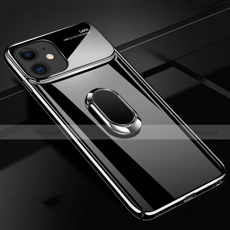 Hard Rigid Plastic Matte Finish Case Cover with Magnetic Finger Ring Stand P02 for Apple iPhone 11 Black