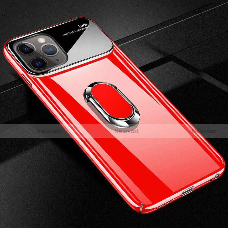 Hard Rigid Plastic Matte Finish Case Cover with Magnetic Finger Ring Stand P02 for Apple iPhone 11 Pro Max Red