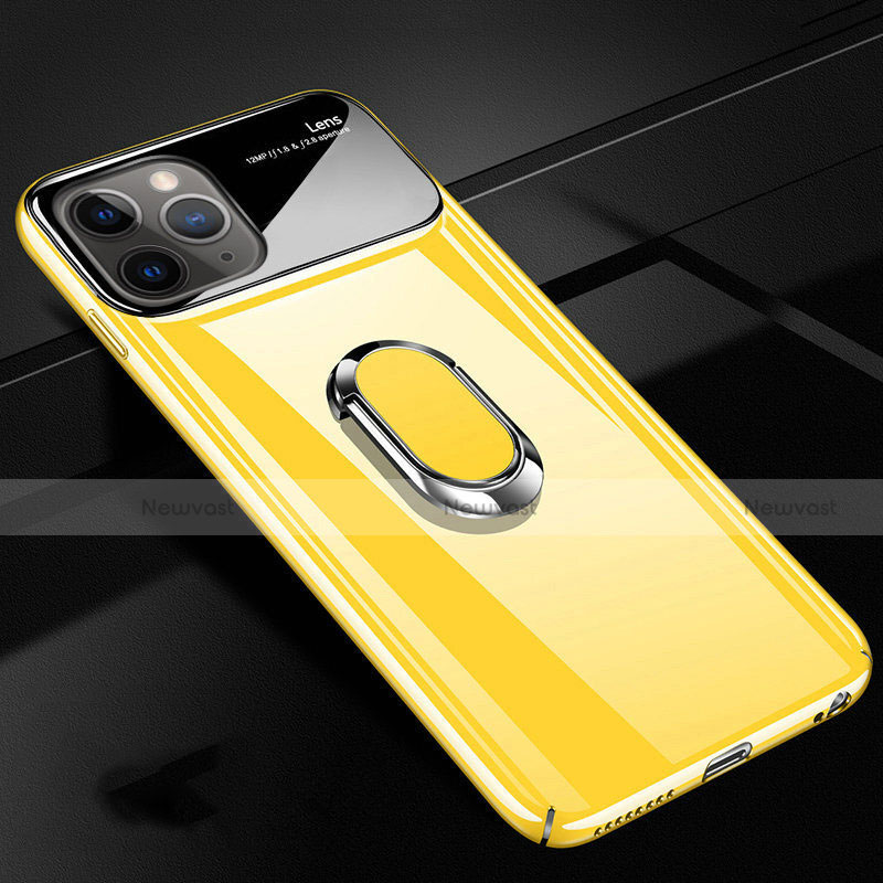 Hard Rigid Plastic Matte Finish Case Cover with Magnetic Finger Ring Stand P02 for Apple iPhone 11 Pro Max Yellow