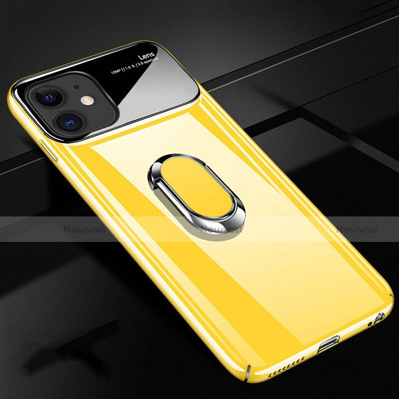 Hard Rigid Plastic Matte Finish Case Cover with Magnetic Finger Ring Stand P02 for Apple iPhone 11 Yellow