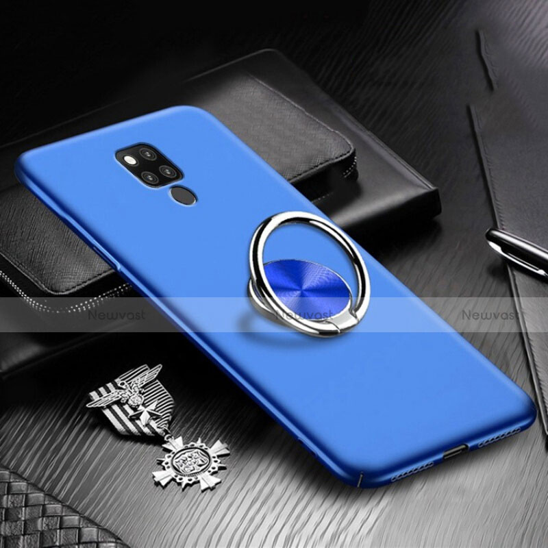 Hard Rigid Plastic Matte Finish Case Cover with Magnetic Finger Ring Stand P02 for Huawei Mate 20 X 5G Blue