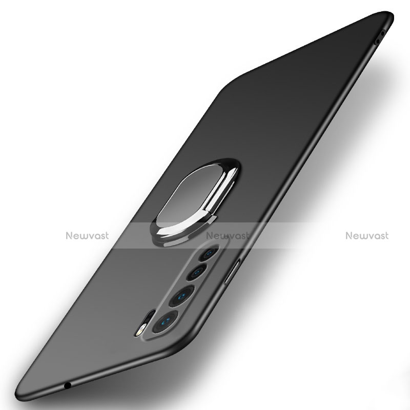 Hard Rigid Plastic Matte Finish Case Cover with Magnetic Finger Ring Stand P02 for Huawei Nova 7 SE 5G Black