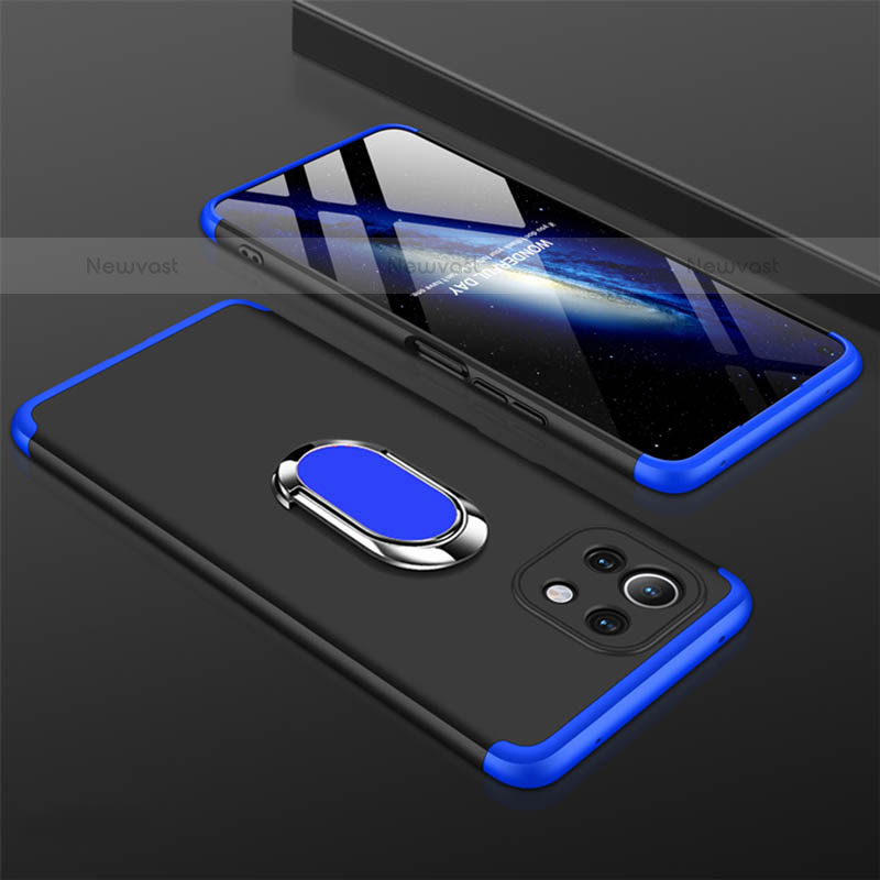 Hard Rigid Plastic Matte Finish Case Cover with Magnetic Finger Ring Stand P02 for Xiaomi Mi 11 5G Blue and Black