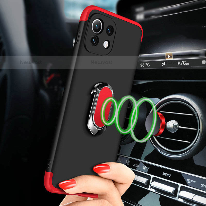 Hard Rigid Plastic Matte Finish Case Cover with Magnetic Finger Ring Stand P02 for Xiaomi Mi 11 Lite 4G