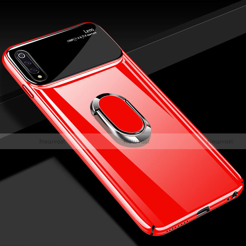 Hard Rigid Plastic Matte Finish Case Cover with Magnetic Finger Ring Stand P02 for Xiaomi Mi A3 Red