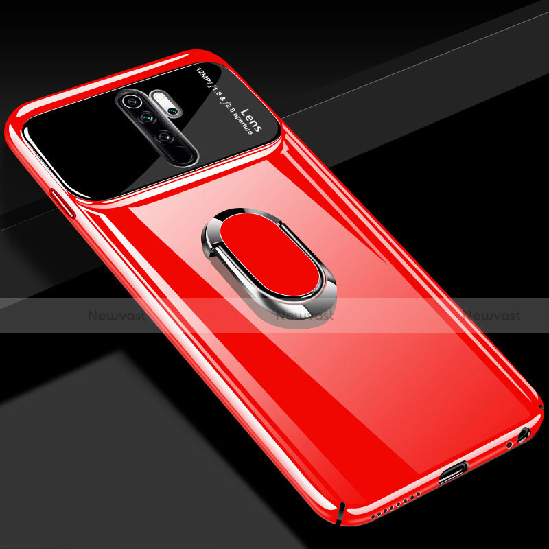 Hard Rigid Plastic Matte Finish Case Cover with Magnetic Finger Ring Stand P02 for Xiaomi Redmi Note 8 Pro Red