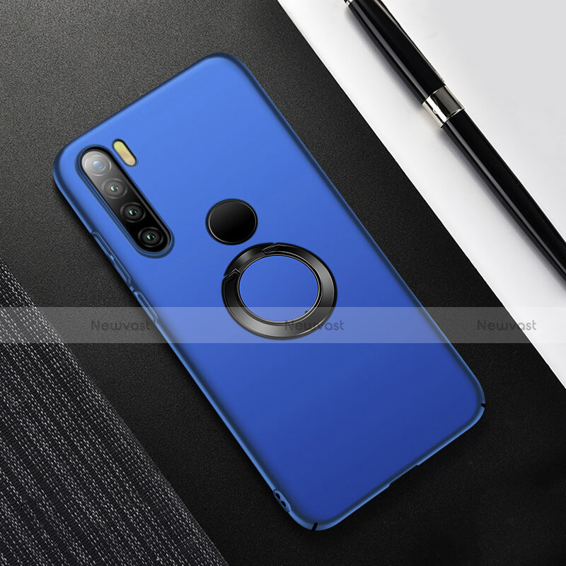 Hard Rigid Plastic Matte Finish Case Cover with Magnetic Finger Ring Stand P02 for Xiaomi Redmi Note 8T Blue