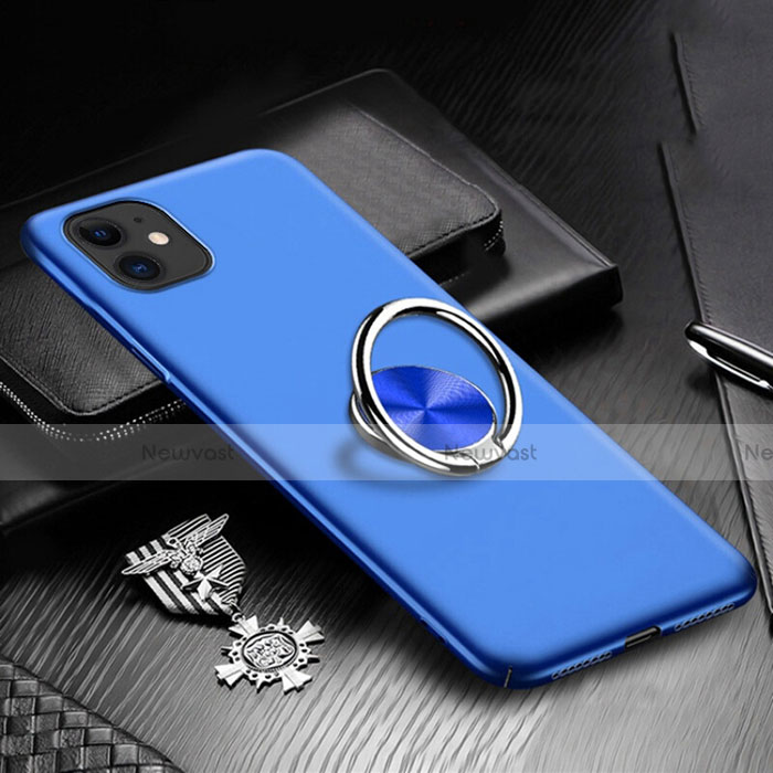 Hard Rigid Plastic Matte Finish Case Cover with Magnetic Finger Ring Stand P03 for Apple iPhone 11 Blue