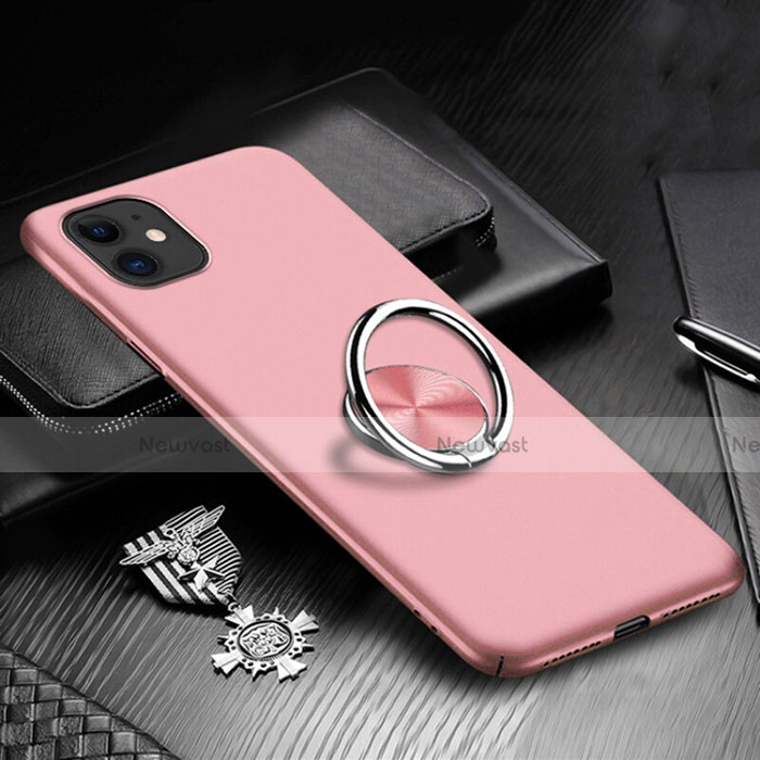 Hard Rigid Plastic Matte Finish Case Cover with Magnetic Finger Ring Stand P03 for Apple iPhone 11 Pink