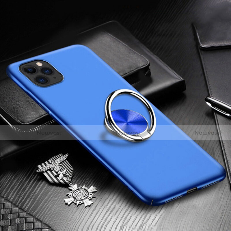Hard Rigid Plastic Matte Finish Case Cover with Magnetic Finger Ring Stand P03 for Apple iPhone 11 Pro Blue