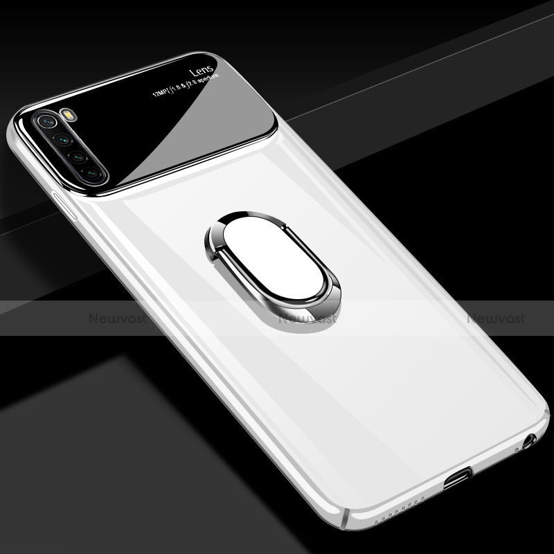 Hard Rigid Plastic Matte Finish Case Cover with Magnetic Finger Ring Stand P03 for Xiaomi Redmi Note 8 White