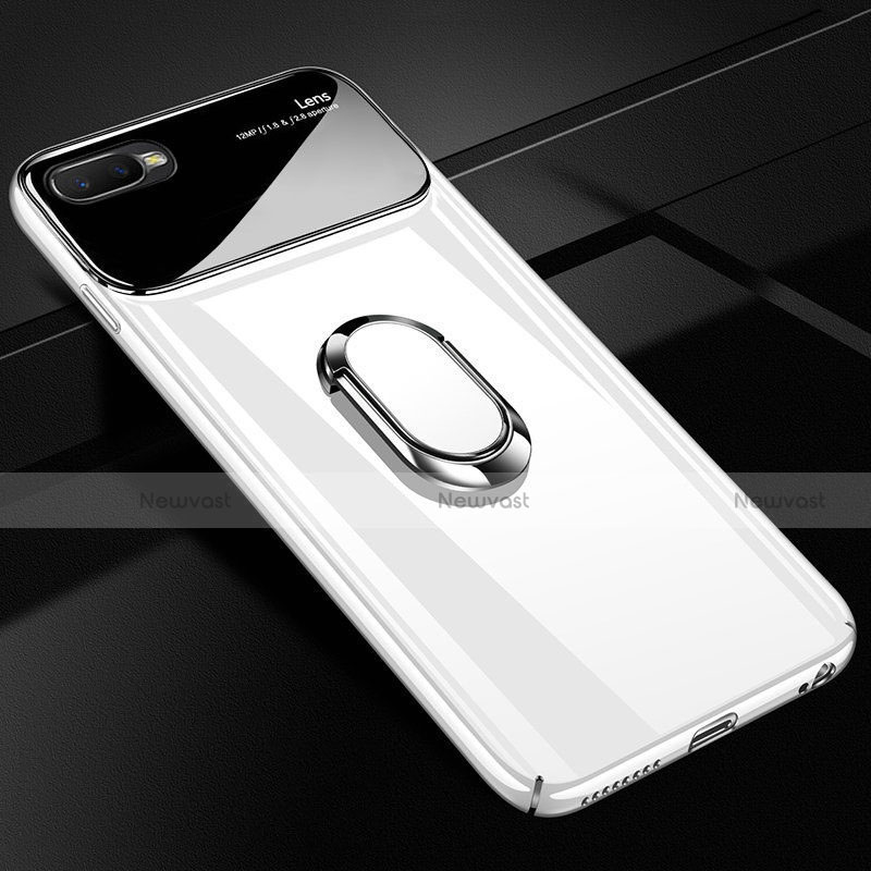 Hard Rigid Plastic Matte Finish Case Cover with Magnetic Finger Ring Stand P04 for Oppo K1 White