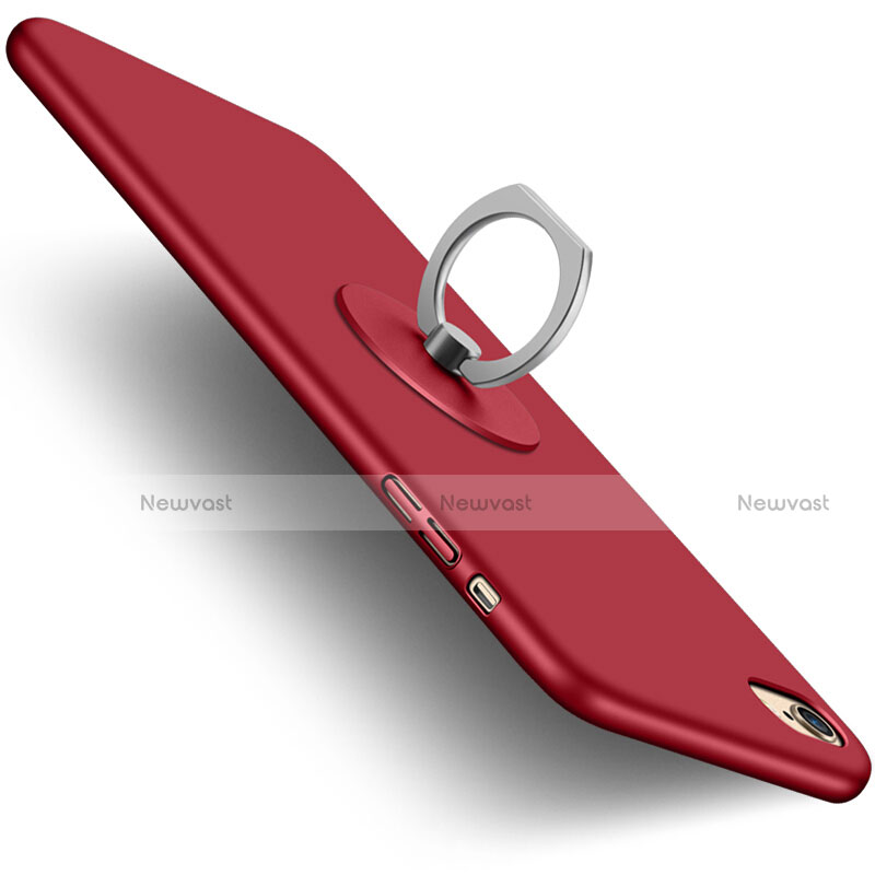 Hard Rigid Plastic Matte Finish Cover with Finger Ring Stand A01 for Apple iPhone 6S Red
