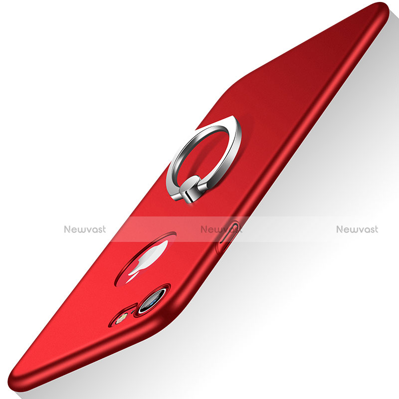 Hard Rigid Plastic Matte Finish Cover with Finger Ring Stand A02 for Apple iPhone 7 Red