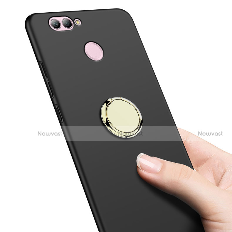 Hard Rigid Plastic Matte Finish Cover with Finger Ring Stand A02 for Huawei Nova 2 Black