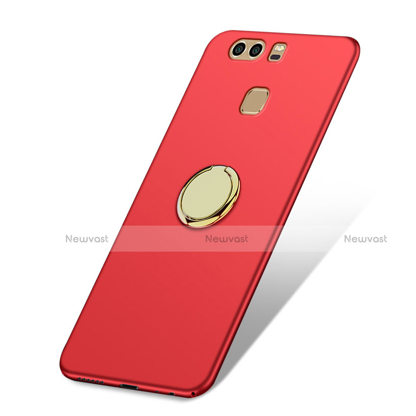 Hard Rigid Plastic Matte Finish Cover with Finger Ring Stand A02 for Huawei P9 Plus Red