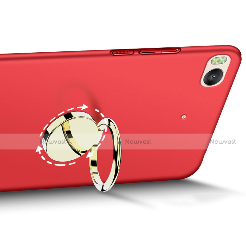Hard Rigid Plastic Matte Finish Cover with Finger Ring Stand A02 for Xiaomi Mi 5S 4G Red