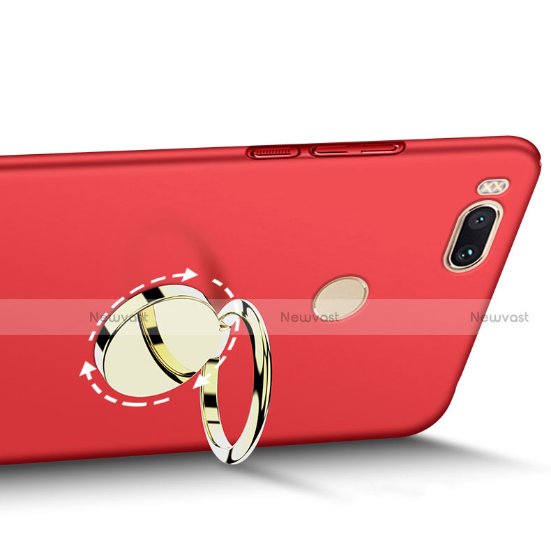 Hard Rigid Plastic Matte Finish Cover with Finger Ring Stand A02 for Xiaomi Mi A1 Red