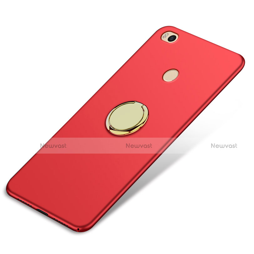 Hard Rigid Plastic Matte Finish Cover with Finger Ring Stand A02 for Xiaomi Mi Max 2 Red