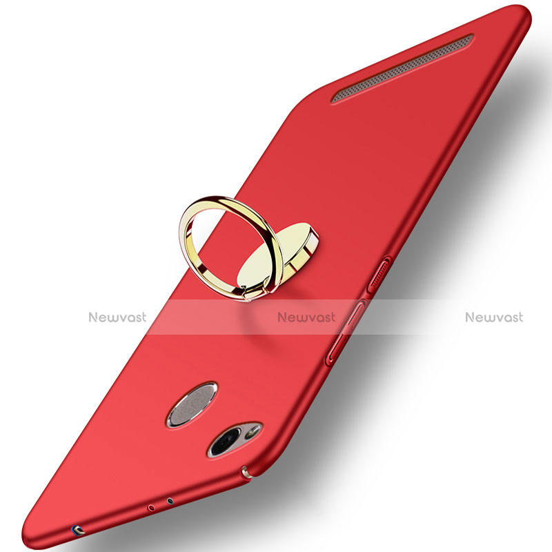 Hard Rigid Plastic Matte Finish Cover with Finger Ring Stand A02 for Xiaomi Redmi 3 Pro Red