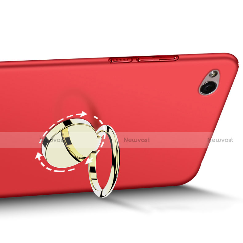 Hard Rigid Plastic Matte Finish Cover with Finger Ring Stand A02 for Xiaomi Redmi 3 Red