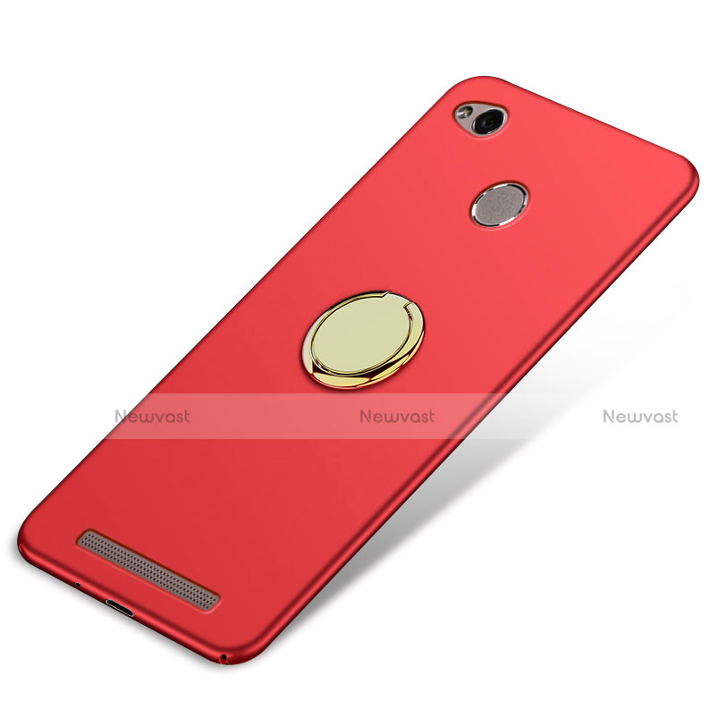 Hard Rigid Plastic Matte Finish Cover with Finger Ring Stand A02 for Xiaomi Redmi 3S Prime Red