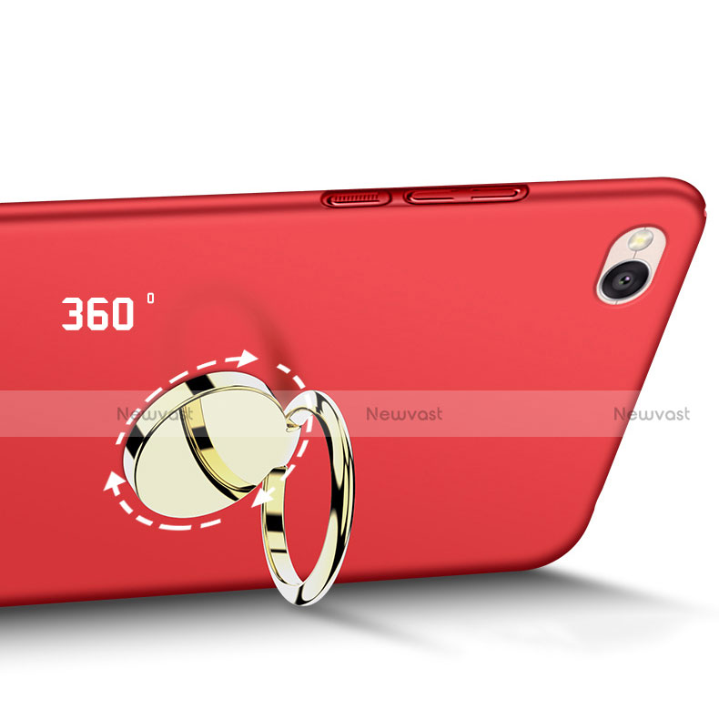 Hard Rigid Plastic Matte Finish Cover with Finger Ring Stand A02 for Xiaomi Redmi 4A Red