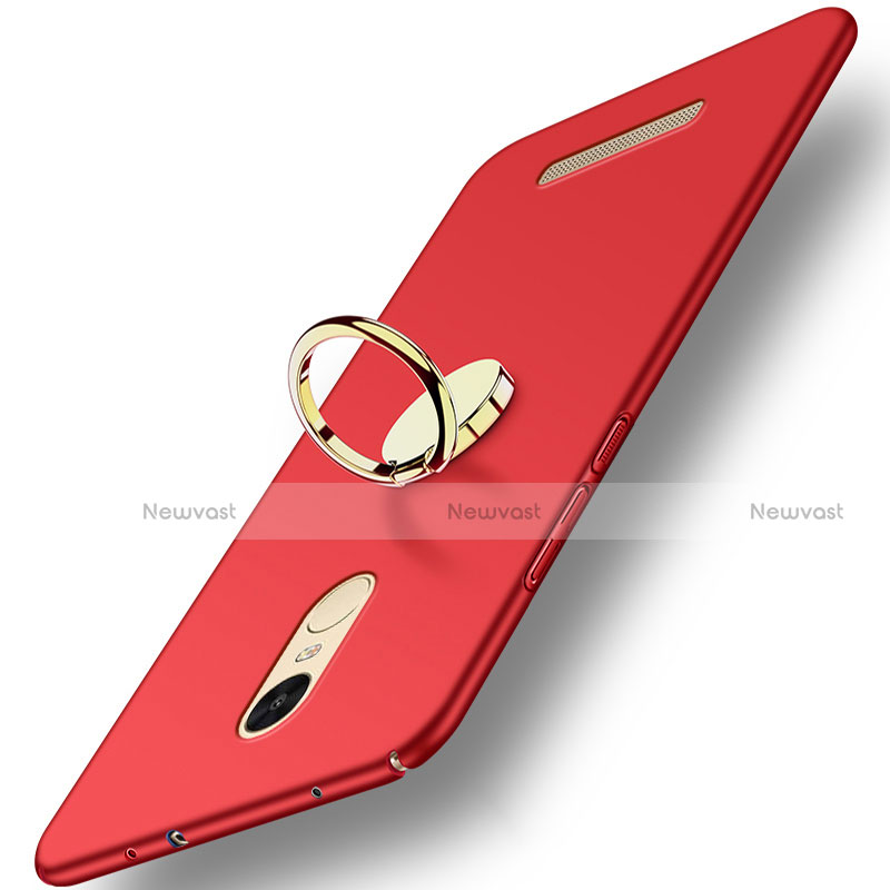 Hard Rigid Plastic Matte Finish Cover with Finger Ring Stand A02 for Xiaomi Redmi Note 3 MediaTek Red