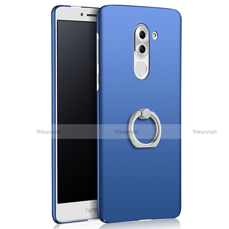 Hard Rigid Plastic Matte Finish Cover with Finger Ring Stand A03 for Huawei GR5 (2017) Blue