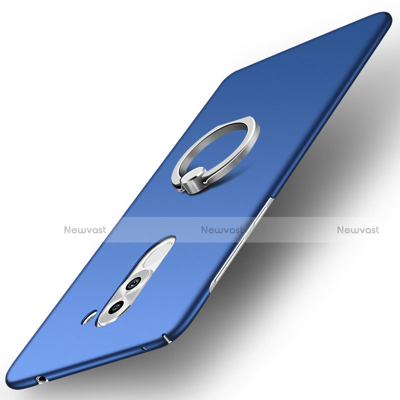 Hard Rigid Plastic Matte Finish Cover with Finger Ring Stand A03 for Huawei GR5 (2017) Blue