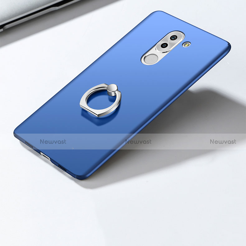 Hard Rigid Plastic Matte Finish Cover with Finger Ring Stand A03 for Huawei GR5 (2017) Blue